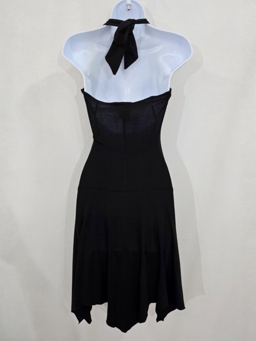 City Triangles ✦ Black Halter Handkerchief Dress ✦ Ruched Bodice Rhinestone M - Picture 3 of 14